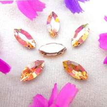 Piedras de vidrio en forma de ojo de caballo Navette, colores normales no AB, forma ovalada brillante hecha a mano, base de metal plateado con garras, cristales cosidos a mano, piedras planas con orificios para decorar ropa, vestidos, bolsos, zapatos, broches, pendientes y manualidades - Colores de fantasía - Ver 12