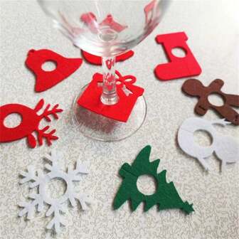 10 pezzi/confezione Nuovi ornamenti natalizi in feltro per bicchieri da vino, decorazioni natalizie, ciondoli a forma di bicchiere da vino rosso