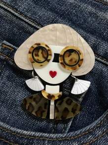 1pc Cartoon Girl Wearing Fan-Shaped Earrings Acrylic Brooch, Handmade Patchwork Cute Bag Accessory Pin, Suitable For All Seasons Jewelry Costume Accessories Bag Charms Office Accessories