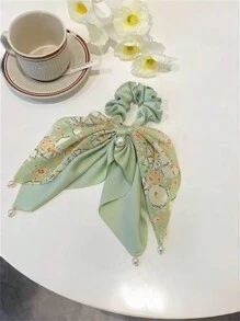 1个/2个女士优雅甜美印花缎带人造珍珠流苏发圈，弹性发绳发饰发圈马尾辫发圈橡皮筋发圈发绳发饰美发家居发饰，夏季、假日、旅行、节日、生日 - 彩色 - 查看 3