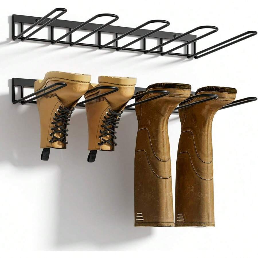 Wall Mounted Welly Boot Stand For 4 Pairs - Metal Welly Boot Storage Rack For Outdoor And Indoor - Shoe Storage Rack For Entryway,Garage,Mudroom - Black - View 1