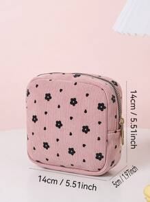 1 pièce Sac de rangement pour serviettes hygiéniques imprimé de manière stylisée. Sac cosmétique multifonctionnel compact. Petit sac carré pour ranger les serviettes hygiéniques. Petit sac de voyage pour les cosmétiques et les toilettes pour femmes/filles. Sac à fermeture éclair mignon, porte-monnaie de style universitaire, convient pour l'école, le travail, les voyages, les cosmétiques, les soins de la peau, les articles de toilette, l'emballage, les fournitures de voyage