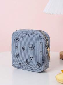 1 pièce Sac de rangement pour serviettes hygiéniques imprimé de manière stylisée. Sac cosmétique multifonctionnel compact. Petit sac carré pour ranger les serviettes hygiéniques. Petit sac de voyage pour les cosmétiques et les toilettes pour femmes/filles. Sac à fermeture éclair mignon, porte-monnaie de style universitaire, convient pour l'école, le travail, les voyages, les cosmétiques, les soins de la peau, les articles de toilette, l'emballage, les fournitures de voyage