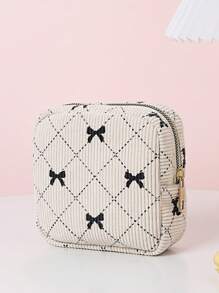 1 pièce Sac de rangement pour serviettes hygiéniques imprimé de manière stylisée. Sac cosmétique multifonctionnel compact. Petit sac carré pour ranger les serviettes hygiéniques. Petit sac de voyage pour les cosmétiques et les toilettes pour femmes/filles. Sac à fermeture éclair mignon, porte-monnaie de style universitaire, convient pour l'école, le travail, les voyages, les cosmétiques, les soins de la peau, les articles de toilette, l'emballage, les fournitures de voyage