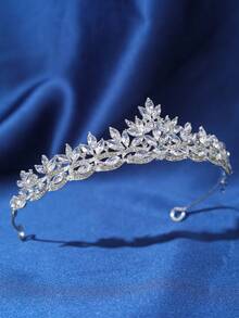 1 pieza Elegante corona de boda de aleación, adecuada para mujeres, se puede usar para decoración de boda o fiesta de cumpleaños, mostrando un estilo real, verano, playa - Plateado - Ver 4