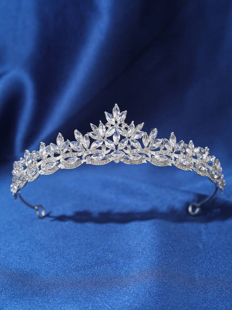 1 pieza Elegante corona de boda de aleación, adecuada para mujeres, se puede usar para decoración de boda o fiesta de cumpleaños, mostrando un estilo real, verano, playa - Plateado - Ver 1