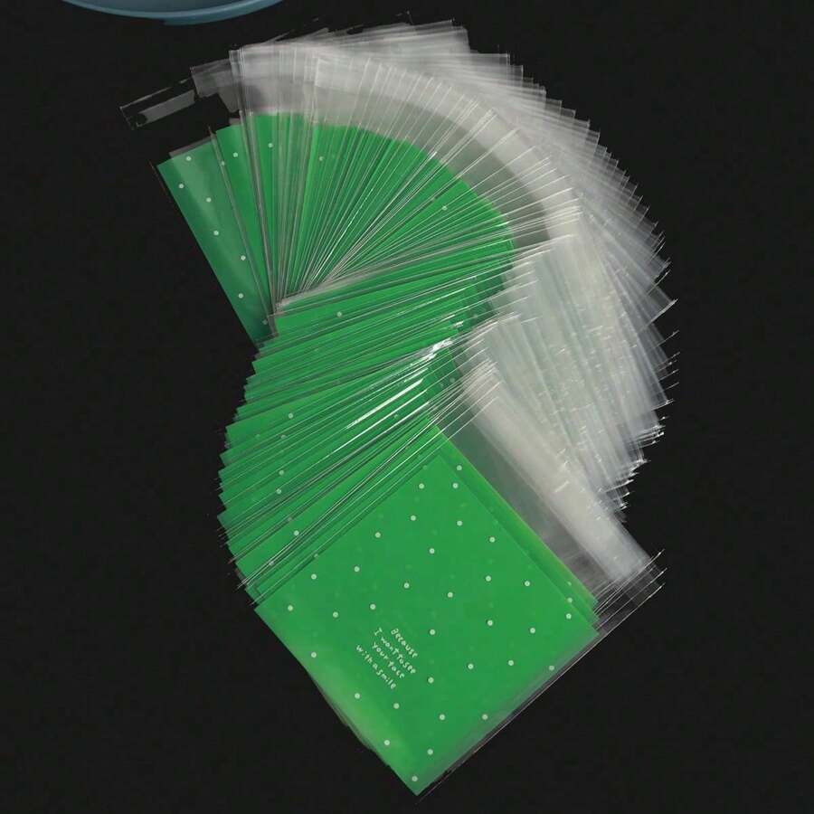 100个圣诞绿红圆点自封袋10*10cm烘焙包装袋新鲜圆点自封袋月饼礼品面包食品包装袋 - 綠色 - 查看 1