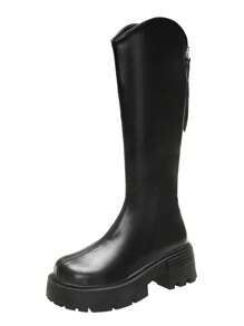 女式复古骑士靴，新款秋冬粗跟高筒靴 - 黑色 - 查看 5