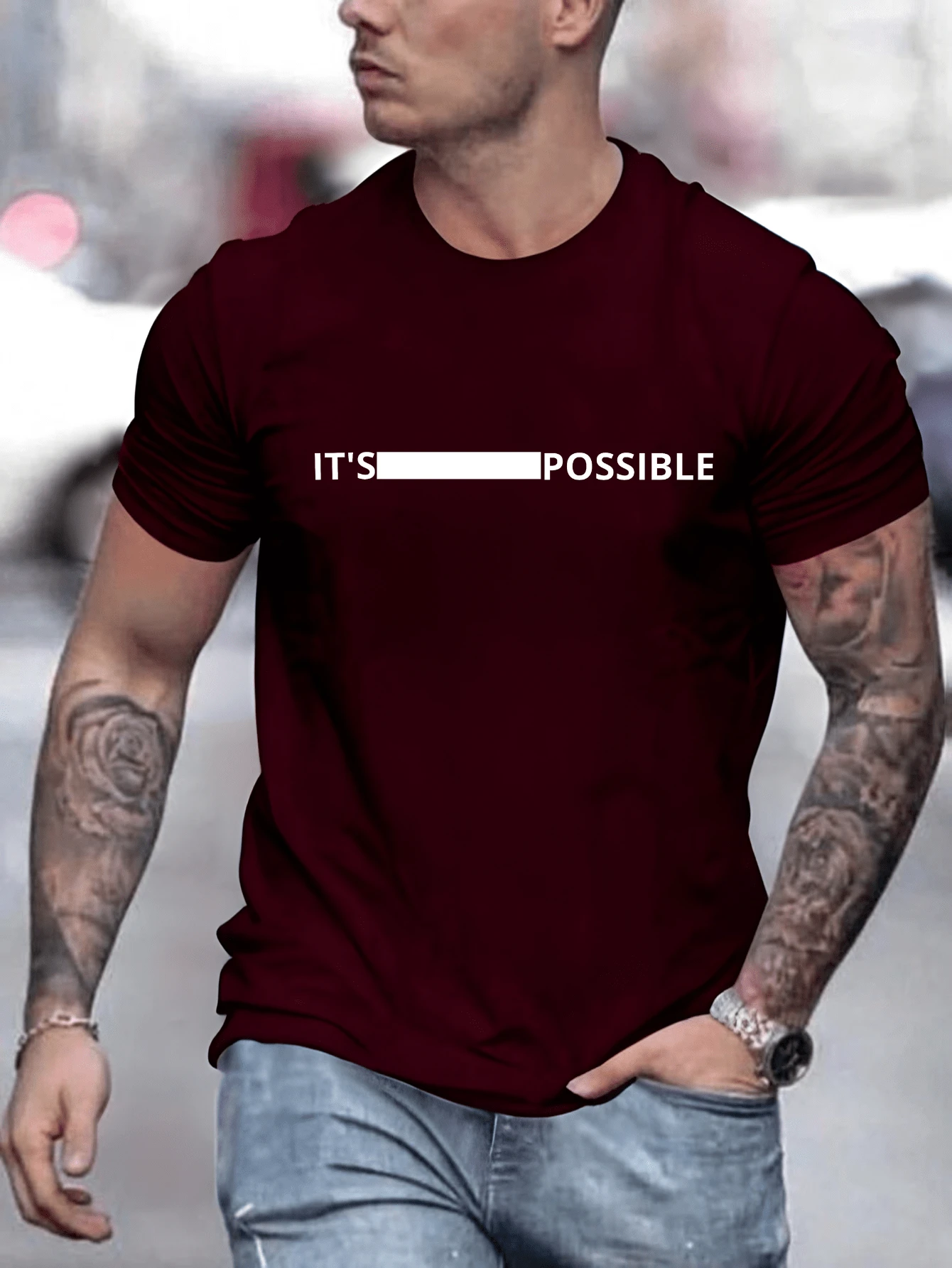 It Is Possible Men's T-Shirt Streetwear 100% Cotton Printed - 紫紅色 - 查看 1