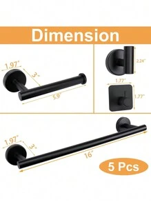 5 Piezas Juego de Accesorios de Baño, Toallero Baño 40cm + Portarrollos para Papel + Toallero Barra + 2 Gancho Adhesivo, 304 Acero Inoxidable