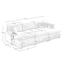 Oversized Modular Cushioned Sofa,With 3 Ottomans To Work As Sleeper Sofa Beds, 3-Seater Sofa With 3 Footstools, Beige Corduroy Fabric