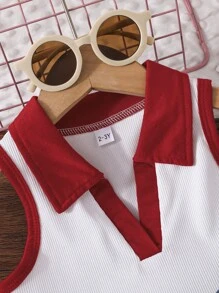 Conjunto informal de niña joven con top de tirantes de cuello cuadrado y falda short asimétrica en A