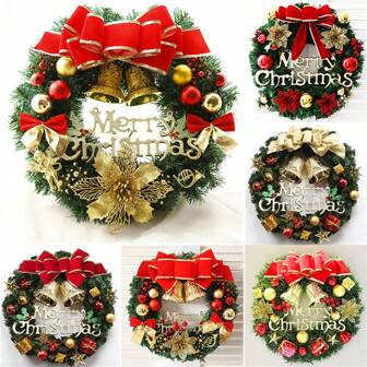 Ghirlanda natalizia da 30cm, nuova ghirlanda di fiori natalizi per la decorazione della porta d'ingresso, colore verde, Natale