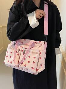 Erdbeercord Mode minimalistische Schultertasche mit großer Kapazität und Mehrtaschenfunktion, geeignet für Schule, Arbeit, Reisen, kann als Umhängetasche getragen werden - Pink - Übersicht 3