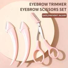 3PCS Eyebrow Trimmer Set Stainless Steel Curved Eyebrow Razor Eyebrow Scissors With Comb, Beauty Tool For Beginners Suitable For Any Skin Type Hair Removal Accessories For Men Women ,Hair Products And Accessories For Barber Salon Beauty Travel Essentials