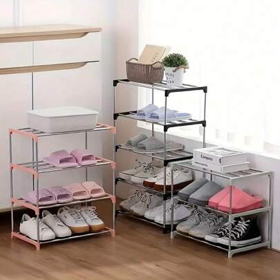 1 Armario para zapatos de acero inoxidable de múltiples capas, con 3/4/5/6 estantes, apto para uso doméstico, entrada, estudio, dormitorio, baño, cocina, balcón, ahorro de espacio, estantería de almacenamiento