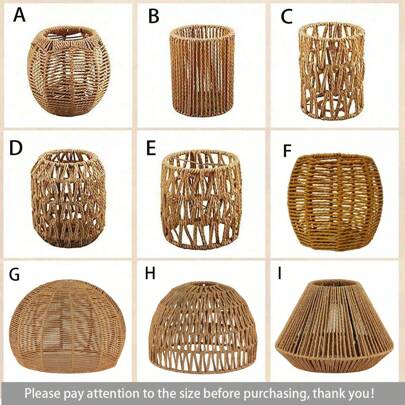Leishizhiguan E27 Lampshade/Clip On Hand Woven Paper Rope Lampshade Can Be Used For Living Rooms, Bedrooms, Floor To Ceiling Lampshades, New Chinese Style Homestays, Hotels, Restaurants, Pendant Lights, Wall Lights, Small Lampshades According To Size (Lampshade Only) Best Gifts Birthday Graduation