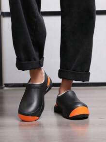 1pair Thermal Lined Waterproof Non-Slip Soft Sole Outdoor/Indoor Warm Slip-On Clogs, Retro Fashion Casual Thick Bottom Slippers For Couple, Students, Work, Daily Wear