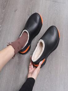 1pair Thermal Lined Waterproof Non-Slip Soft Sole Outdoor/Indoor Warm Slip-On Clogs, Retro Fashion Casual Thick Bottom Slippers For Couple, Students, Work, Daily Wear