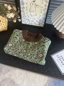 1pc Young Boy Knitted Sweater, Green Argyle Crew Neck Pullover, Warm Winter - Green - View 5