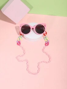 1 件儿童 8-12 岁亚克力纯色休闲可爱猫耳时尚眼镜和彩色环扣眼镜链适合海滩度假旅行 - 彩色 - 查看 10