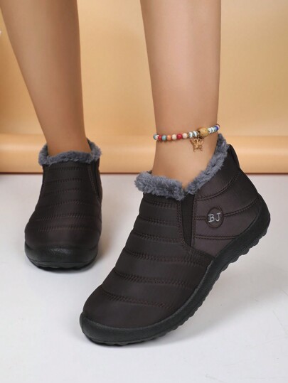 36-46Botas femininas à prova d'água, botas de cano curto com salto baixo, botas de inverno da moda, sapatos pretos de inverno, botas femininas quentes de neve, botas de cano curto femininas