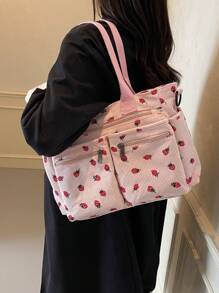 Erdbeercord Mode minimalistische Schultertasche mit großer Kapazität und Mehrtaschenfunktion, geeignet für Schule, Arbeit, Reisen, kann als Umhängetasche getragen werden - Pink - Übersicht 4