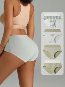 Bộ 4 quần lót bikini nữ cạp cao in họa tiết mềm mại và thoáng khí, đồ lót liền mạch, cỡ lớn - Nhiều màu - Xem 3