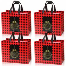4pcs Christmas Plaid Non-Woven Tote Bags, Waterproof Gift Bags, Red & White, Reusable Gift Bags, Christmas Party Gift Bags, Grocery Shopping Bags, Holiday Gift Bags,Christmas - Multicolor - View 9