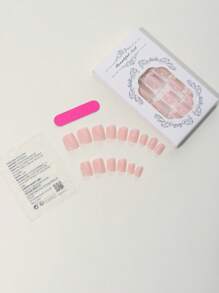 24Pcs/Set New Short Square Press-On Nails, Minimalist French Style Fashion Nail Kit Including 1 Scrubbing Strip And 1 Clear Gel Nail, White Gift Box Suitable For Girls Women Party Dance Wedding Birthday Daily Wear Nail Supplies Nails - Multicolor - View 5