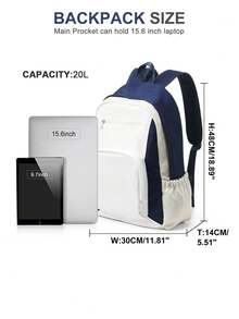大号背包，适合学校女孩男孩青少年儿童，多色块超薄多口袋小学中学书包美观的学校背包，适合男孩青少年书包儿童书包，轻便旅行背包，简单可爱的背包，大学高中书包，适合 14 英寸笔记本电脑，极简主义女式笔记本电脑背包，适合学生老师的书包，休闲旅行笔记本电脑/学校背包，适合女士男士的背包 - 藍白色 - 查看 3
