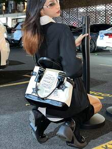 雅比风格复古大容量帆布欧美质感手提包单肩包斜挎包女士百搭通勤包四季通用 - 米色 - 查看 7