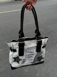 雅比风格复古大容量帆布欧美质感手提包单肩包斜挎包女士百搭通勤包四季通用 - 米色 - 查看 1