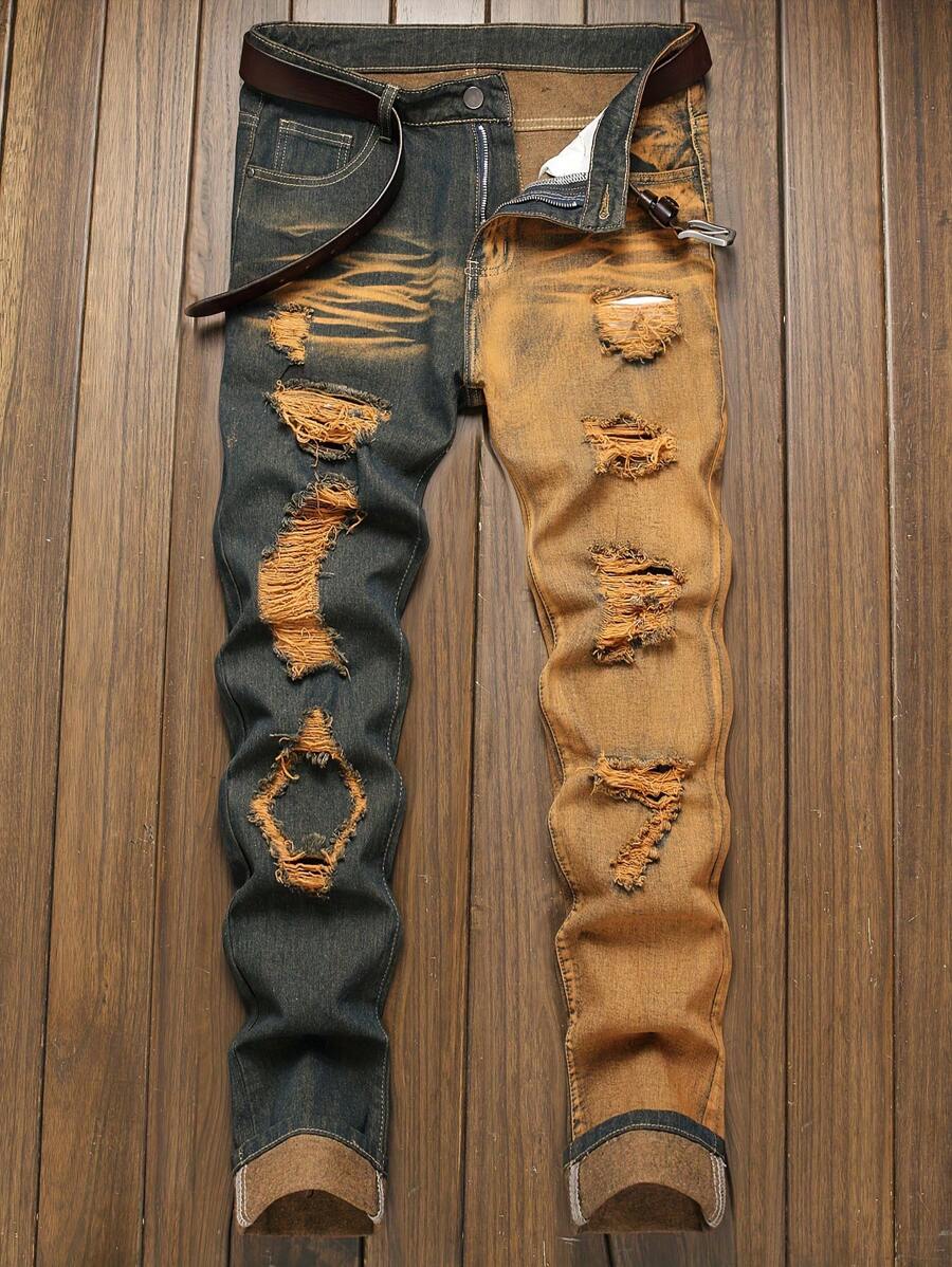 Men's Fashion Contrast Color Denim Jeans - Multicolor - View 1