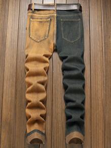 Men's Fashion Contrast Color Denim Jeans - Multicolor - View 2