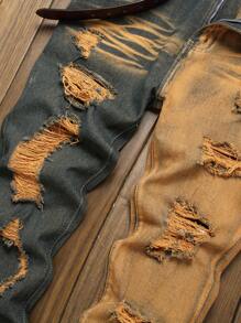 Men's Fashion Contrast Color Denim Jeans - Multicolor - View 3