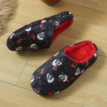 万圣节骷髅印花软底毛绒面料防滑保暖室内拖鞋 - 黑色 - 查看 3