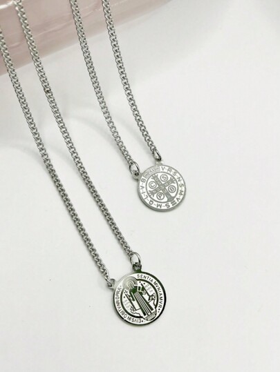 Escapulário Masculino Ordem De São Benedito Em Aço Inoxidável Prata