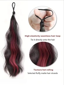 1 件装合成接发环绕凌乱发髻发圈弹性发髻制作器环女士款，约 20 英寸 - 挑染紅色 - 查看 4