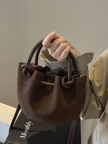 CONTAINEVERY 全新纯色复古仿旧 PU 云形手提包，时尚女孩休闲多功能斜挎包，带内袋，女士灵感包 - 咖啡棕 - 查看 1