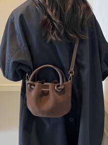 CONTAINEVERY 全新纯色复古仿旧 PU 云形手提包，时尚女孩休闲多功能斜挎包，带内袋，女士灵感包 - 咖啡棕 - 查看 2
