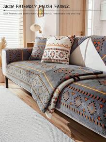 1pc Boho Stijl Pluche Bankhoes, Antislip 4 Seizoenen Universele Bedrukte Bankbeschermer, Huisdiervriendelijk Anti-Kras Bankkussen, Geschikt Voor Woonkamer, Slaapkamer, Kantoor