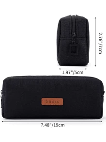 1个大容量单层铅笔盒，方形亚麻铅笔袋，适合中学生，简约文具包（多种颜色可选）返校季，返校用品，铅笔袋，书包 - 黑色 - 查看 4