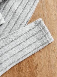 少女卡通刺绣罗纹长袖连帽连衣裙和打底裤套装 - 灰色 - 查看 6