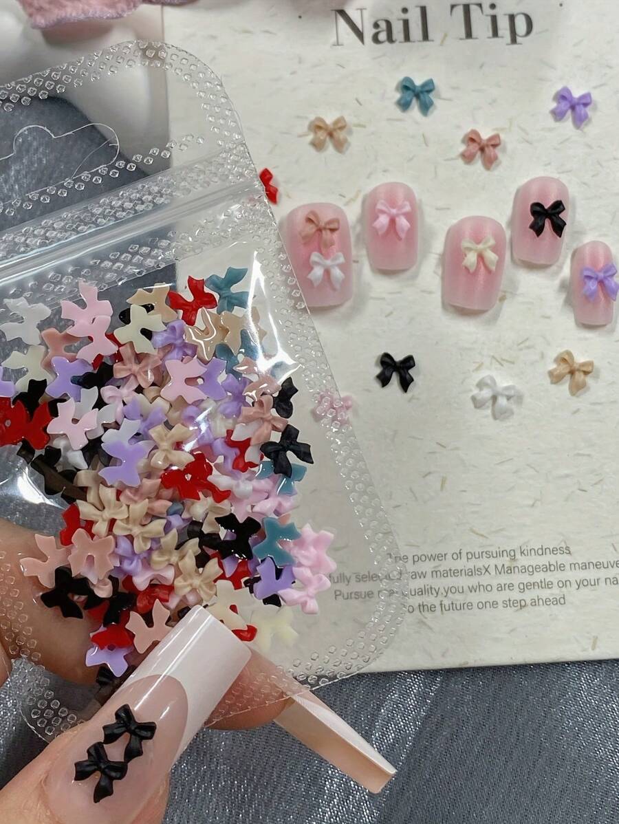 100 件迷你树脂蝴蝶结饰物，多种颜色可选 - 非常适合手机壳、剪贴簿、珠宝和美甲装饰 美甲用品 美甲 美甲宝石 - 彩色 - 查看 1