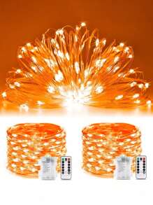 118Inch Copper Wire String Lights Balcony Outdoor Decorative Lighting String, Halloween LED String Lights, Thanksgiving Gift Fairy Lights, Harvest Festival Indoor And Outdoor Copper Wire String Lights With Remote, 8 Modes Twinkle, For Bedroom, Christmas, Birthday Party, Wedding, Centerpiece, Halloween, Bouquet, Autumn Yard Decoration Colorful String Lights, Halloween Flameless Candle, Battery Powered (Not Included) - 橘色 - 查看 1