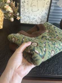 1pc Young Boy Knitted Sweater, Green Argyle Crew Neck Pullover, Warm Winter - Green - View 4