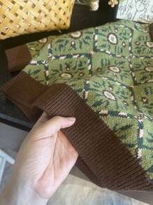 1pc Young Boy Knitted Sweater, Green Argyle Crew Neck Pullover, Warm Winter - Green - View 10