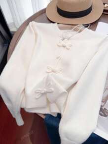 JIANHU Spring Bowknot Knit Cardigan, Cropped Design For Petite Fit, Elegant And Versatile For A Stylish Look
