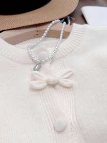 JIANHU Spring Bowknot Knit Cardigan, Cropped Design For Petite Fit, Elegant And Versatile For A Stylish Look